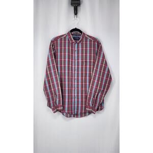 Vintage Big E Levi's Western Shirt Mens L Red Plaid 80s Long Sleeve Cotton Blend